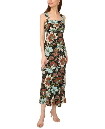 Msk Women's Floral-print Smocked-back Maxi Dress In Rich Black