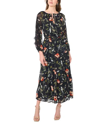 Msk Women's Floral-print Tiered Long-sleeve Maxi Dress In Multi