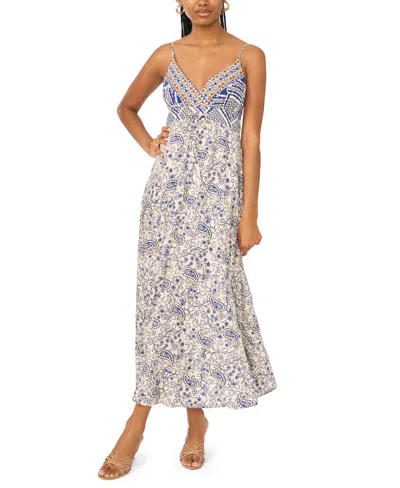 Msk Women's Flowy Tie-front V-neck Midi Dress In Multi