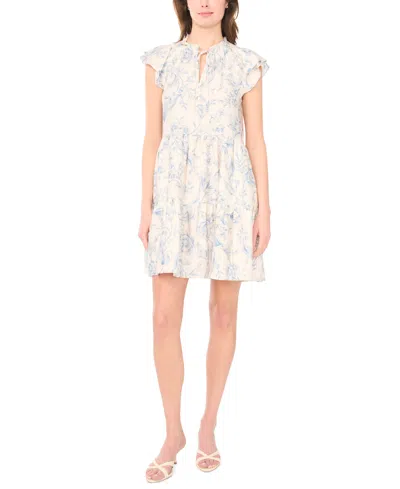 Msk Women's Flutter Sleeve Tie-neck Babydoll Dress In Blue