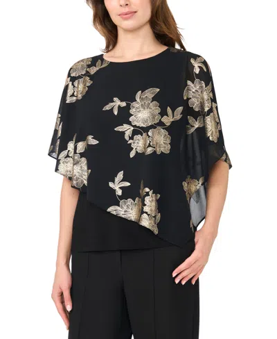 Msk Women's Foil Cape Crewneck Top In Black
