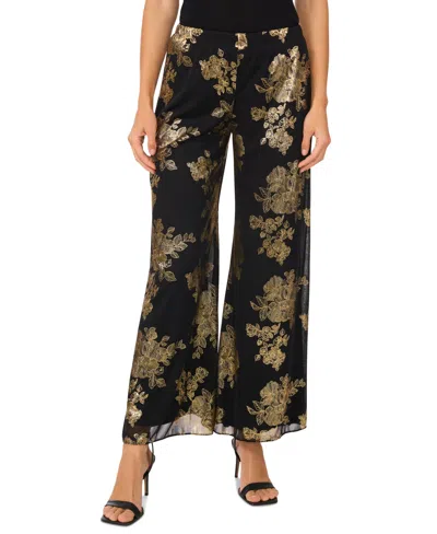 Msk Women's Glitter Chiffon Wide-leg Pull-on Pants In Black,gold