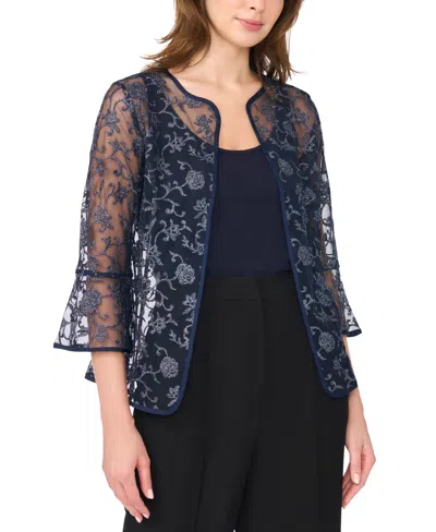 Msk Women's Glitter Lace Jacket And Satin Tank, 2-piece Set In Blue