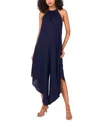 Msk Women's Halter Beaded-trim Asymmetrical-hem Jumpsuit In Blue