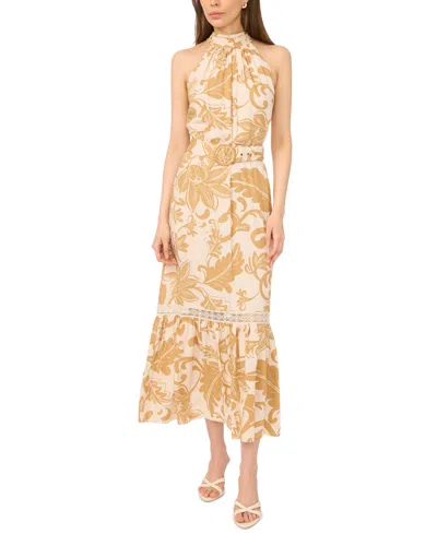 Msk Women's Halter Neck Tiered Maxi Dress With Belt In Neutral
