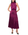 Msk Women's High Neck Tiered Smocked Waist Maxi Dress In Purple