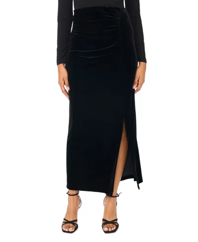 Msk Women's High-waisted Velvet Ruched Maxi Skirt In Black
