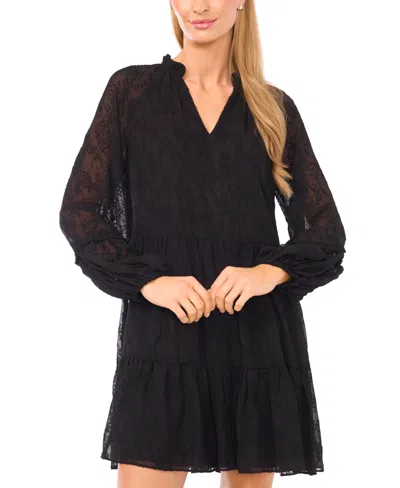 Msk Women's Jacquard Long Sleeve Dress In Black