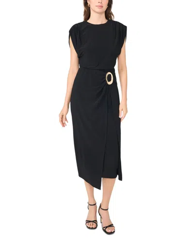 Msk Women's Jersey Wrap Midi Dress In Black