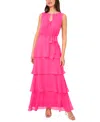 Msk Women's Keyhole-neck Sleeveless Tiered Chiffon Gown