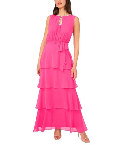 Msk Women's Keyhole-neck Sleeveless Tiered Chiffon Gown