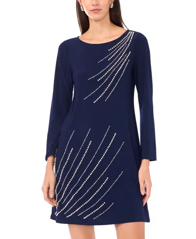 Msk Women's Long-sleeve Crew Neck Dress In Blue