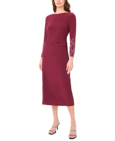 Msk Women's Long-sleeve Crewneck Dress In Burgundy
