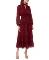 Msk Women's Long-sleeve Keyhole Mock Neck Tiered Maxi Dress In Red