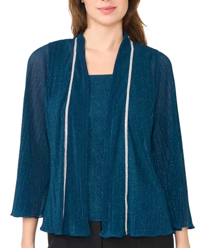 Msk Women's Long Sleeve Shrug With Sleeveless Tank Top In Blue