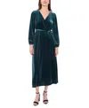 Msk Women's Long-sleeve Stretch-velvet Dress In Emerald