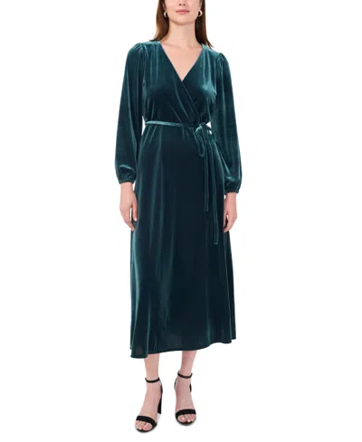 Msk Women's Long-sleeve Stretch-velvet Dress In Emerald
