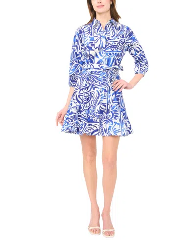 Msk Women's Long-sleeve Tie-waist Dress In Multi