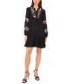 Msk Women's Long-sleeve With Ties Pull-on Babydoll Dress In Black