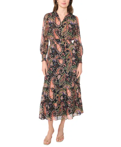 Msk Women's Long-sleeve Mock-neck Tiered Maxi Dress In Muted Clay