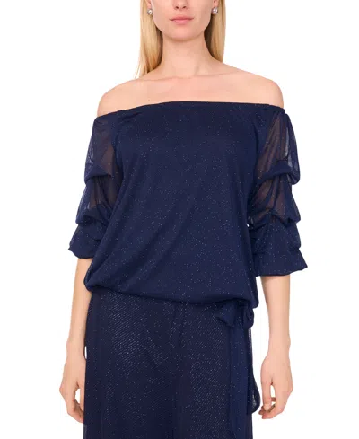 Msk Women's Mesh Off-the-shoulder Top In Blue