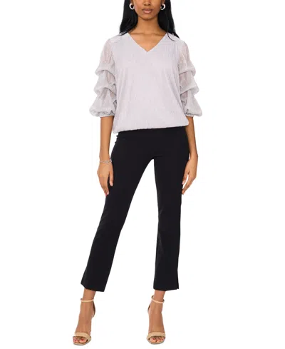 トップス MsK Msk Women's Metallic Mesh Lantern-sleeve V-neck Top In