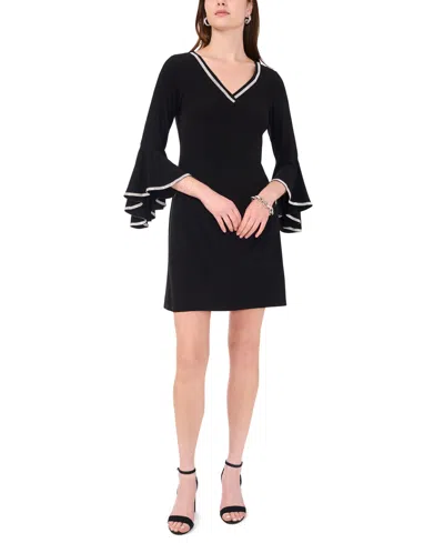 Msk Women's Metallic-trim Bell Sleeve Shift Dress In Black
