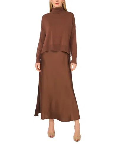 Msk Women's Mock Neck Slip Sweater Dress In Brown