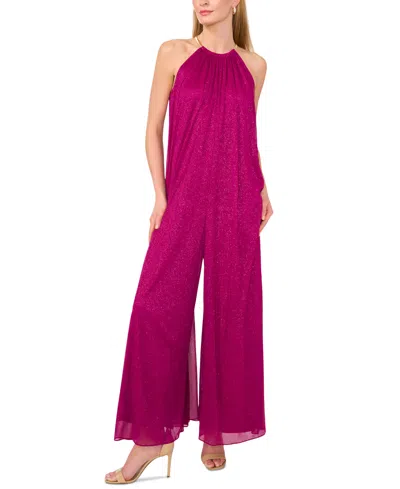 Msk Women's Necklace Halter Wide-leg Jumpsuit In Plum Nite