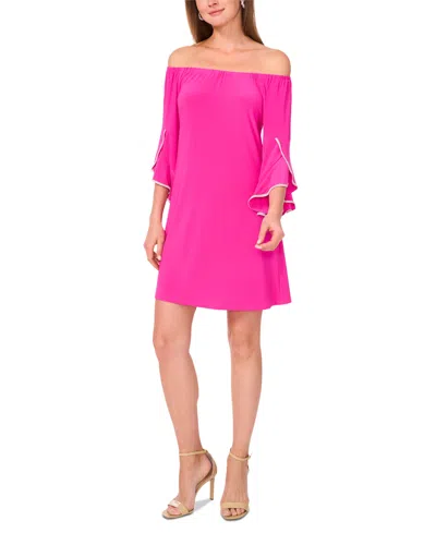 Msk Women's Off-the-shoulder Ruffled-cuff Dress In Fiercely Fuschia