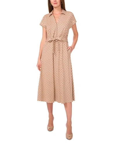 Msk Women's Polka-dot Midi Dress In Sesame