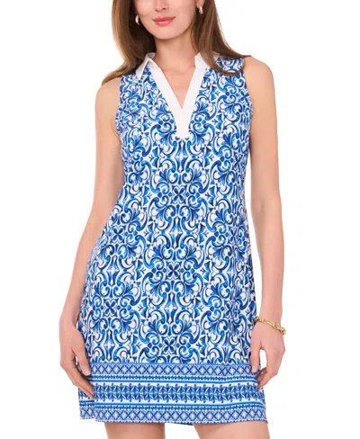 Msk Women's Printed Collared Shift Dress In Lucent White