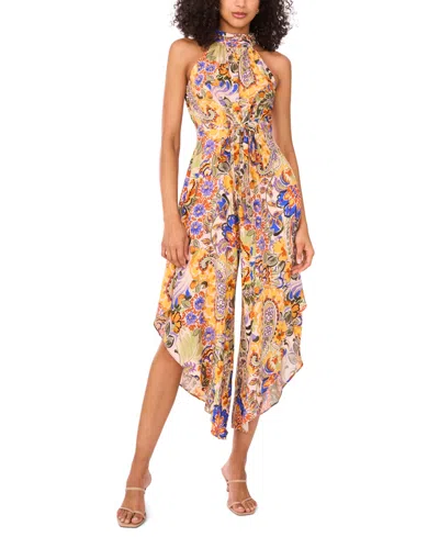 Msk Women's Printed Halter Asymmetrical-hem Jumpsuit