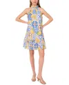 Msk Women's Printed Halter-neck Ruffle Dress In Blue