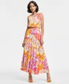 Msk Women's Printed Ruffle-collar Tiered Maxi Dress In Pink