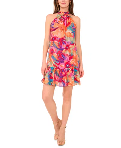 Msk Women's Printed Ruffle-hem Halter Dress In Multi