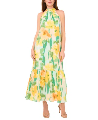Msk Women's Printed Sleeveless Halter Neck Maxi Dress In Green