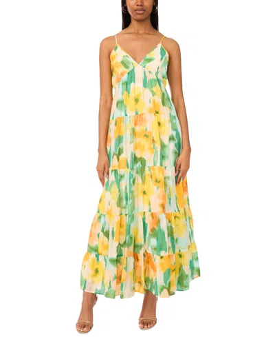 Msk Women's Printed Sleeveless Tiered Maxi Dress