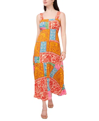 Msk Women's Printed Smocked Maxi Dress In Cream Orange