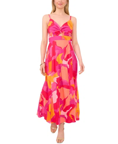 Msk Women's Printed Twist-front Open-back Maxi Dress In Magenta Rose
