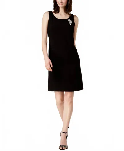 Msk Women's Rhinestone Brooch Sheath Dress In Black In Animal Print