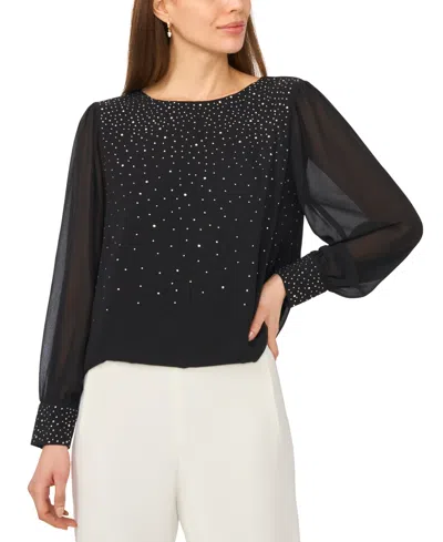 Msk Women's Rhinestone Embellished Crewneck Top In Black