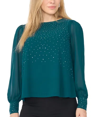 Msk Women's Rhinestone Embellished Crewneck Top In Blue