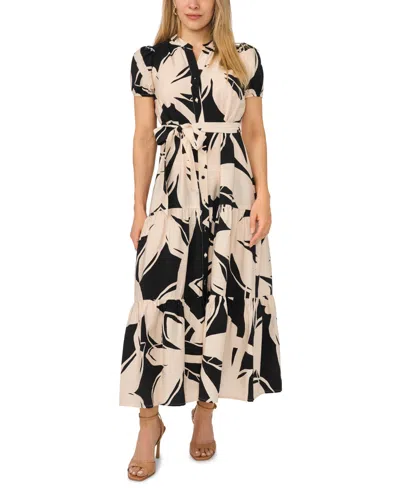 Msk Women's Short Sleeve Belted Maxi Dress In Multi