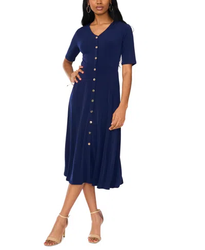 Msk Women's Short-sleeve Button-front Midi Dress In Jbs Navy