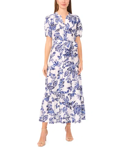 Msk Women's Short-sleeve Button-front Tiered Maxi Dress