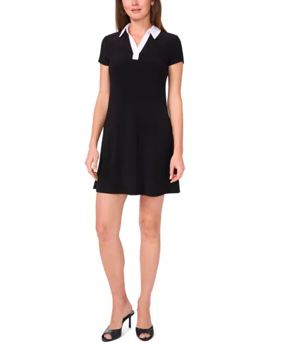Msk Women's Short-sleeve Combo Collar Dress In Black