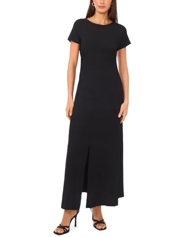 Msk Women's Short Sleeve Side Ruched Assymmetrical Maxi Dress In Black
