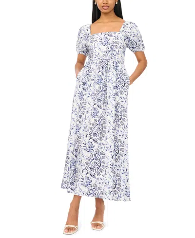 Msk Women's Short-sleeve Square Neck Maxi Dress In Blue