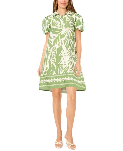 Msk Women's Short-sleeve Button Collar Dress In Green